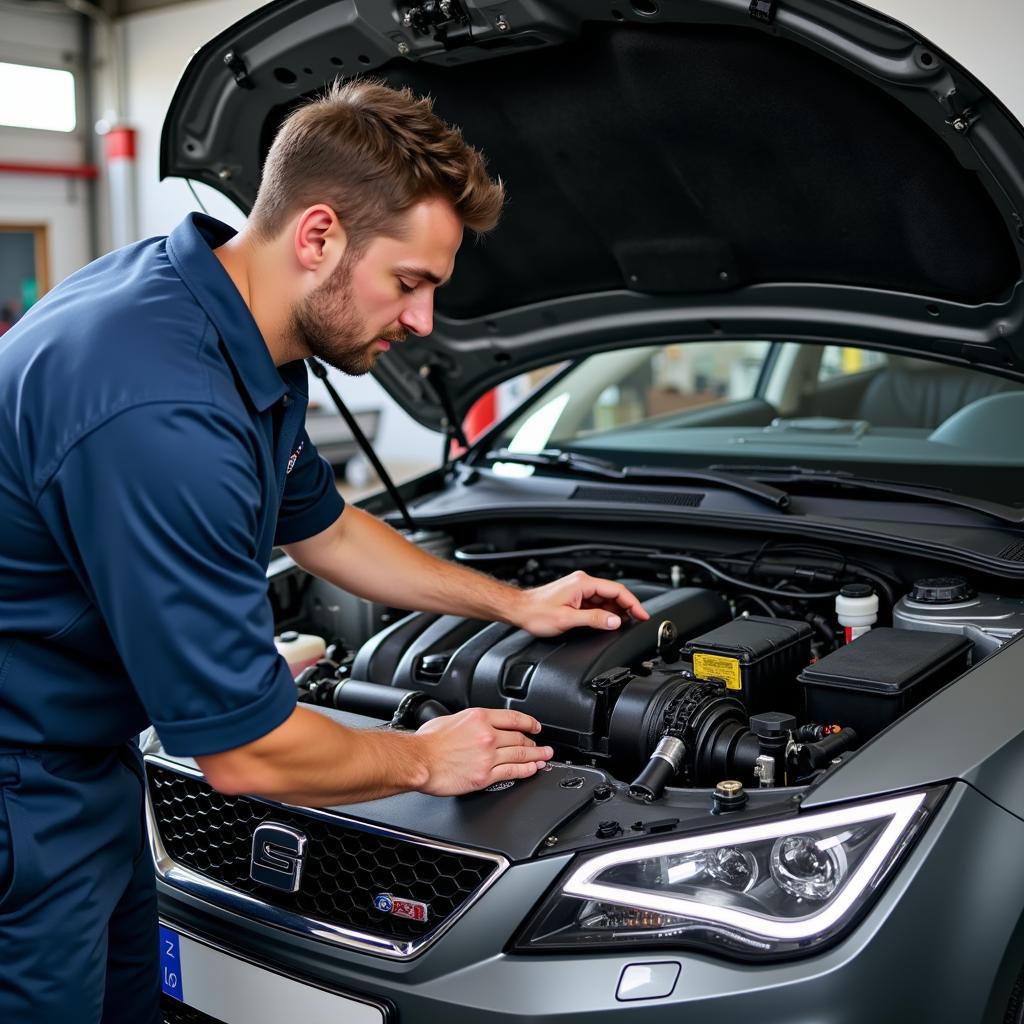 Inspecting the Engine Compartment of a Seat Ibiza