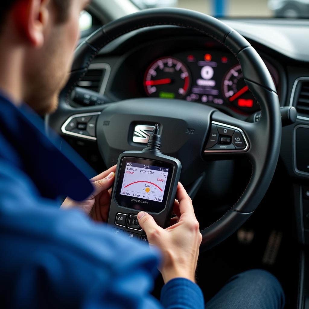 Mechanic Connecting a Diagnostic Tool to a Seat Leon MK2