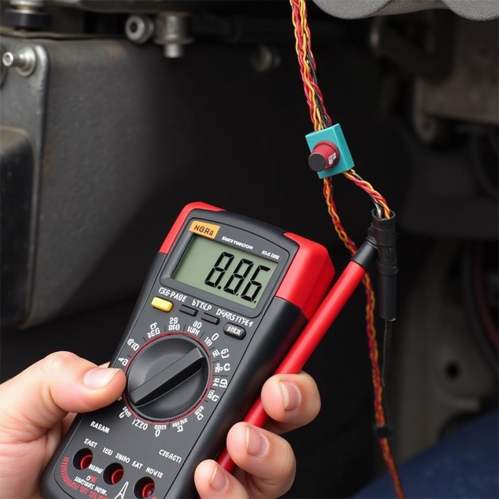 Mechanic Testing a Brake Light Switch with a Multimeter