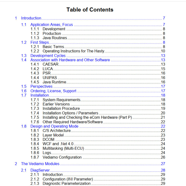 Vediamo Mercedes Tutorial Table of Content 