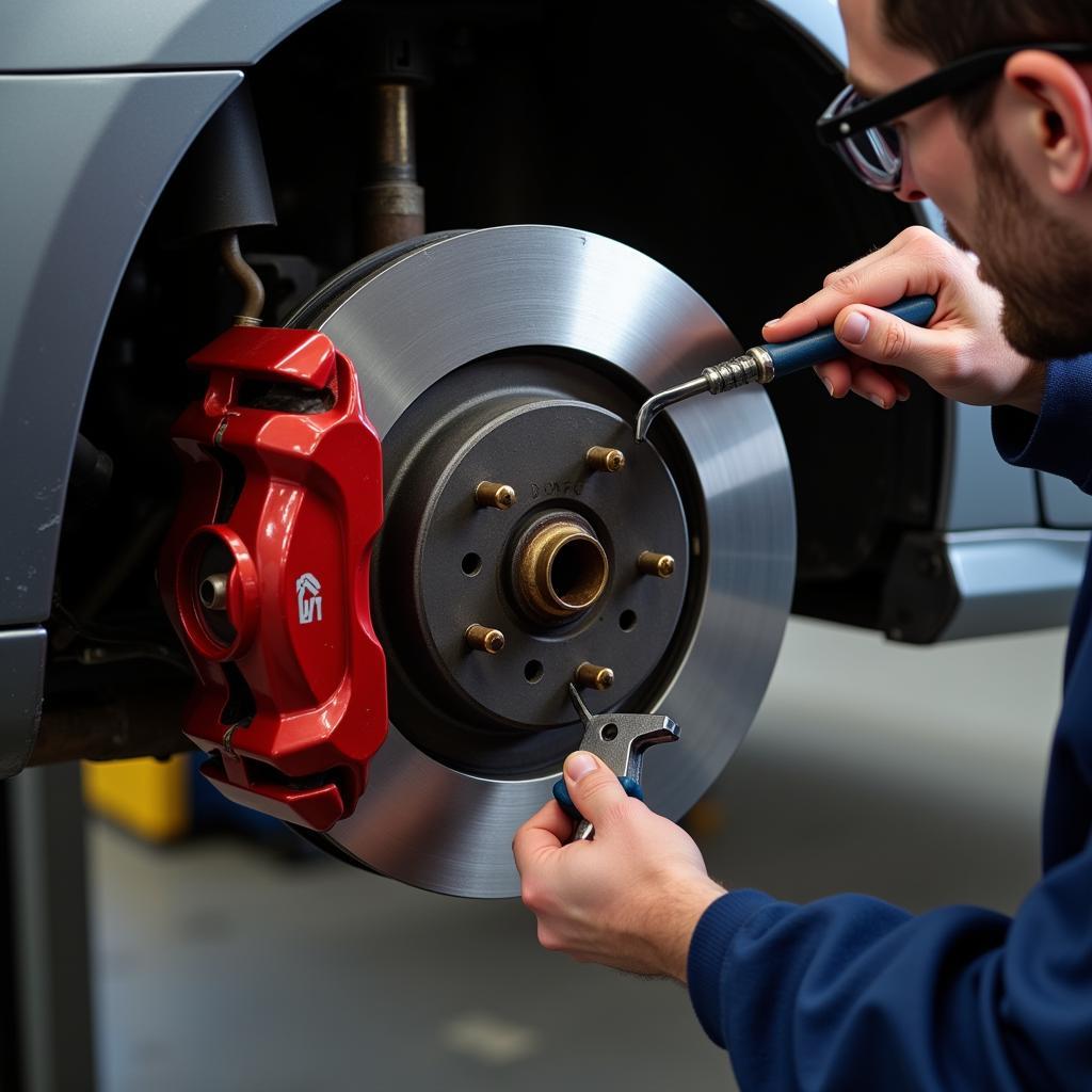 Mechanic Inspecting Volvo V40 Brake Pads