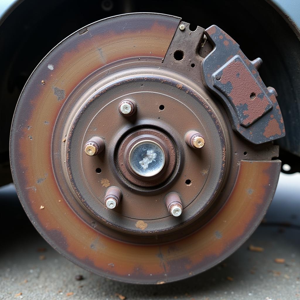 Worn brake pads on a BMW 325i