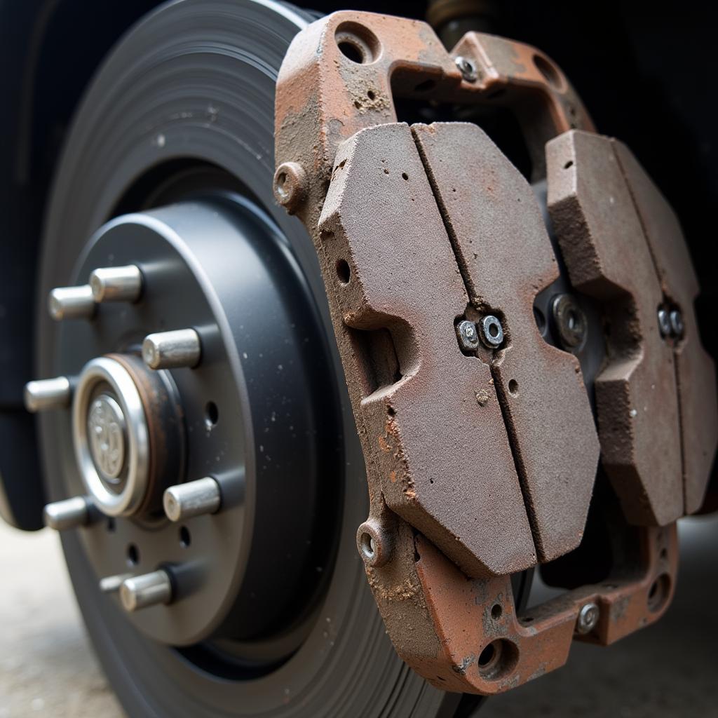 Worn brake pads on a Volkswagen Passat