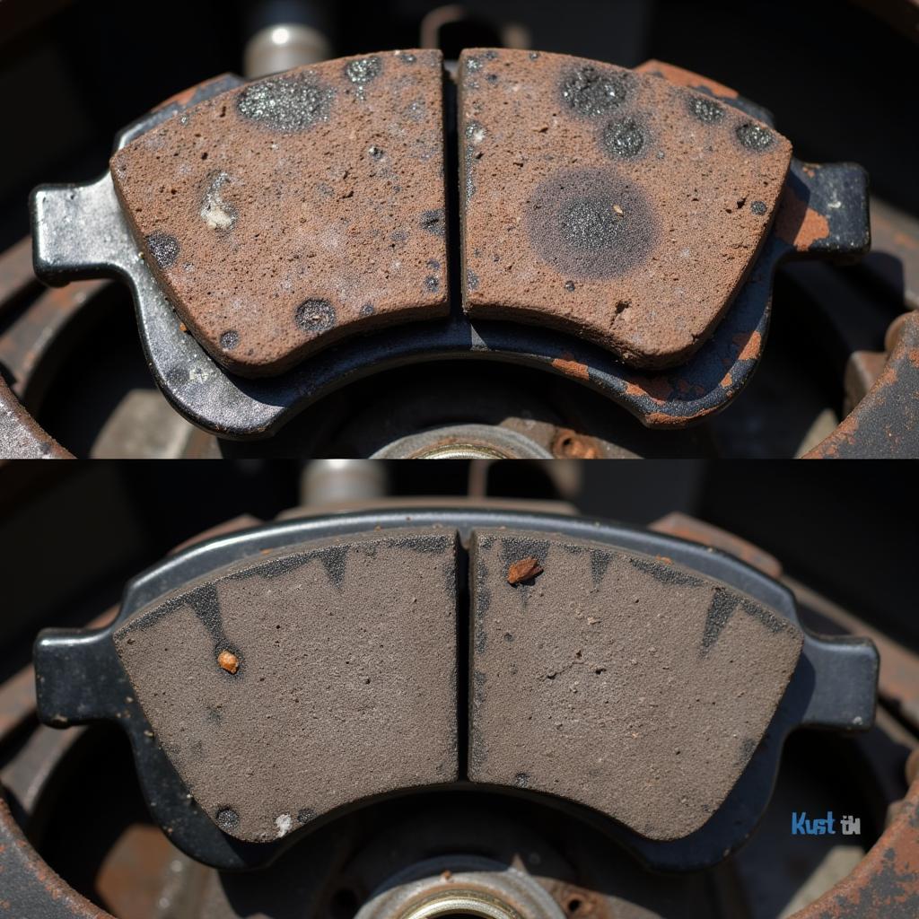 Worn brake pads on a Ford Focus