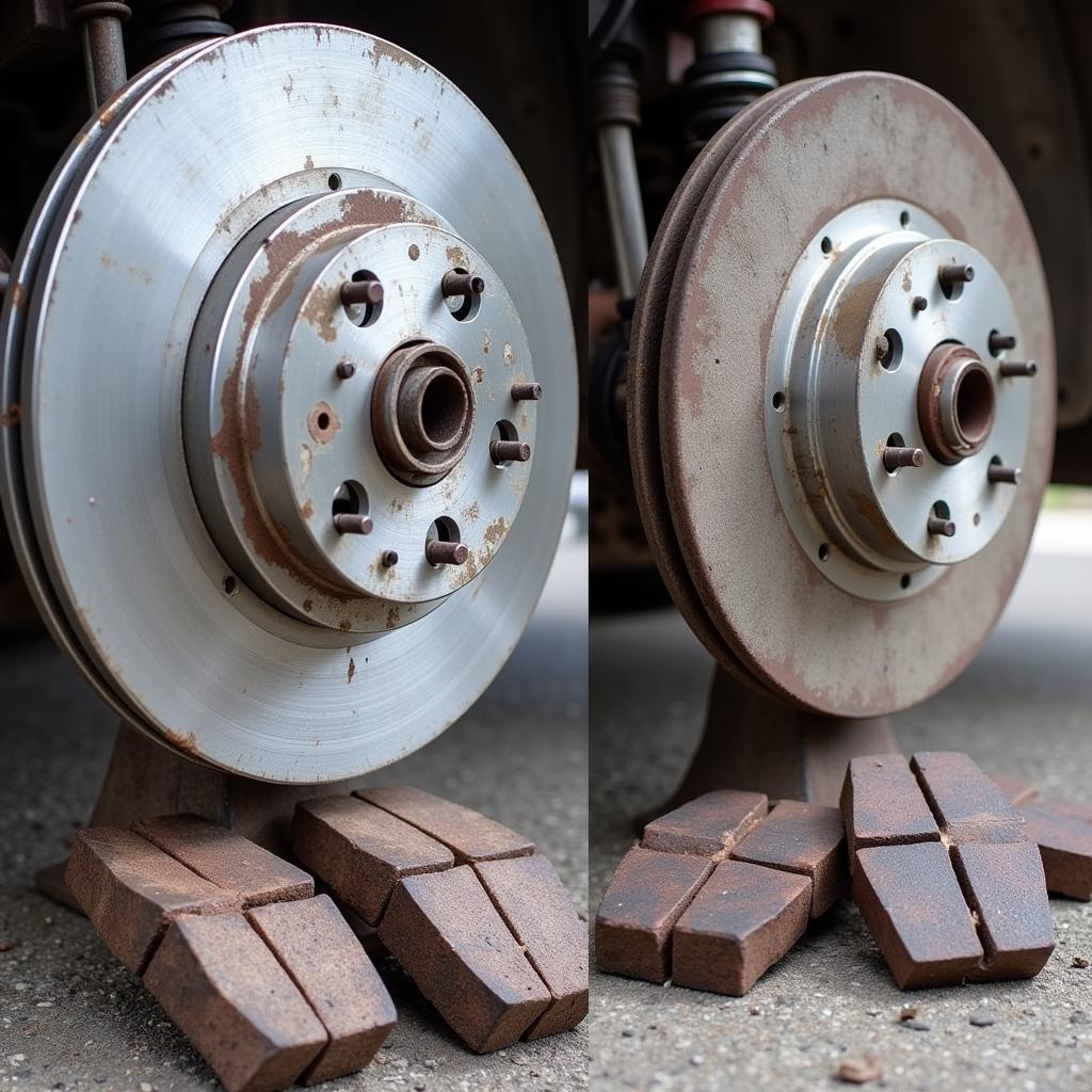 Worn Brake Pads and Damaged Rotor