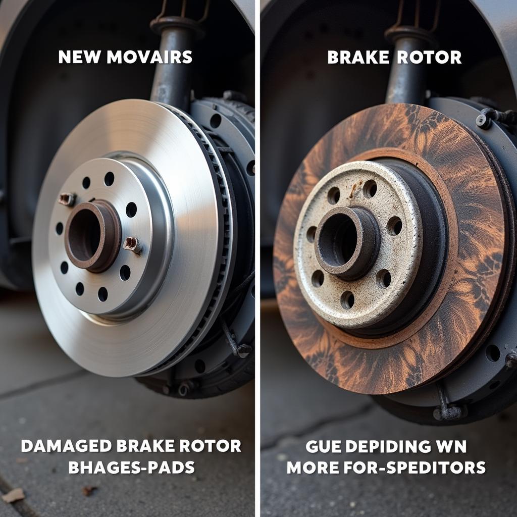 Worn Brake Pads and Damaged Rotor