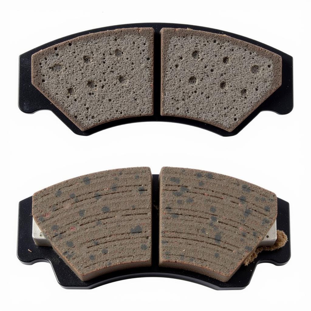 Worn brake pads compared to new brake pads