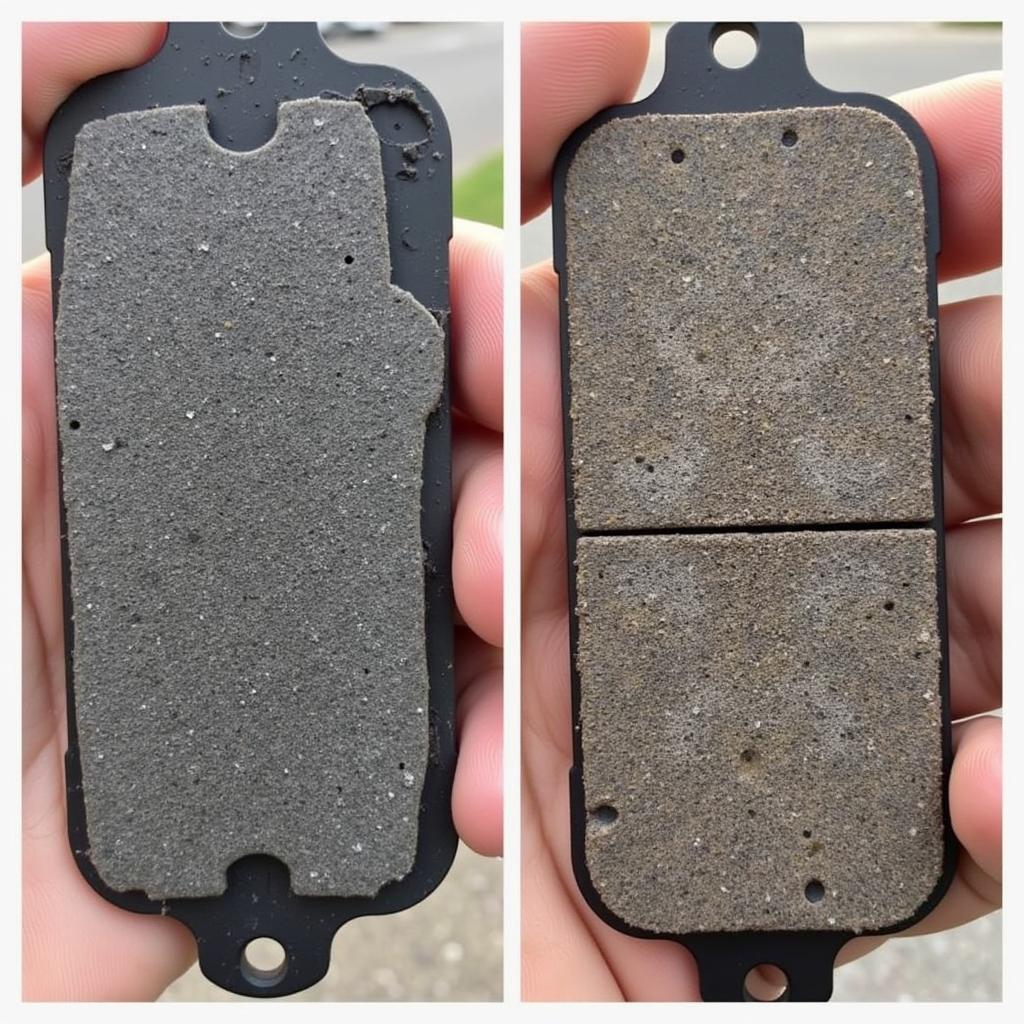 Worn brake pads on a Mazda 2