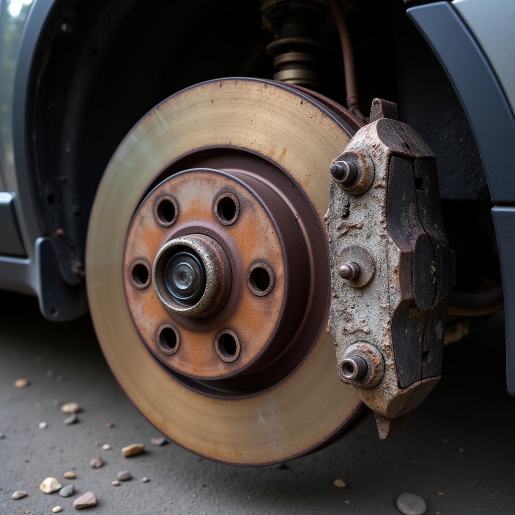 Worn brake pads on a Subaru Outback