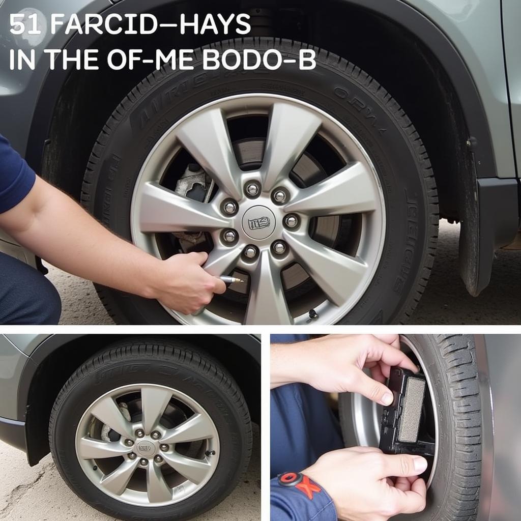 Inspecting Brake Pads on a 2008 Honda CRV - Checking the thickness of brake pads through the wheel spokes.