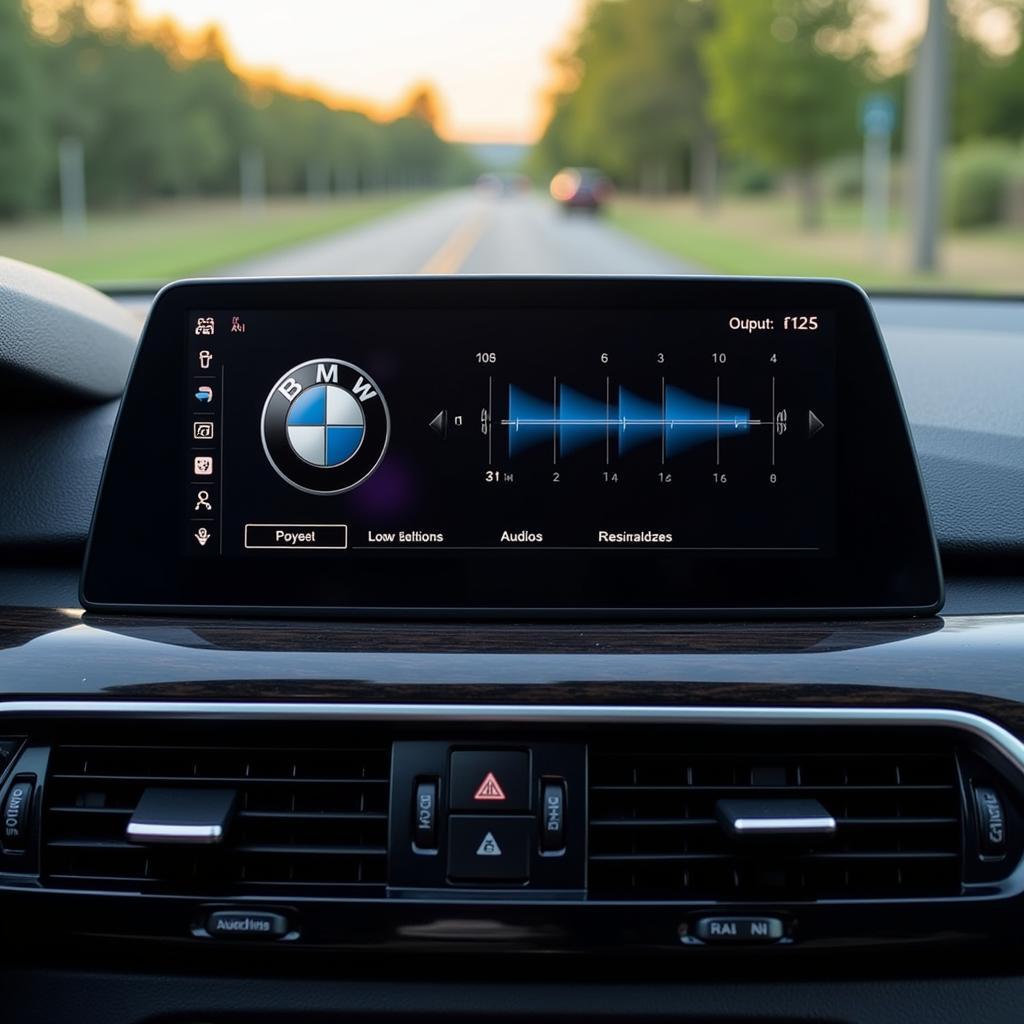 BMW audio system settings menu showing equalizer adjustments