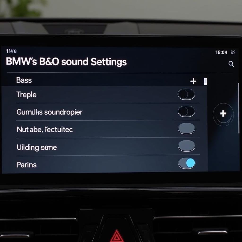 BMW B&O sound system control panel showcasing customizable settings