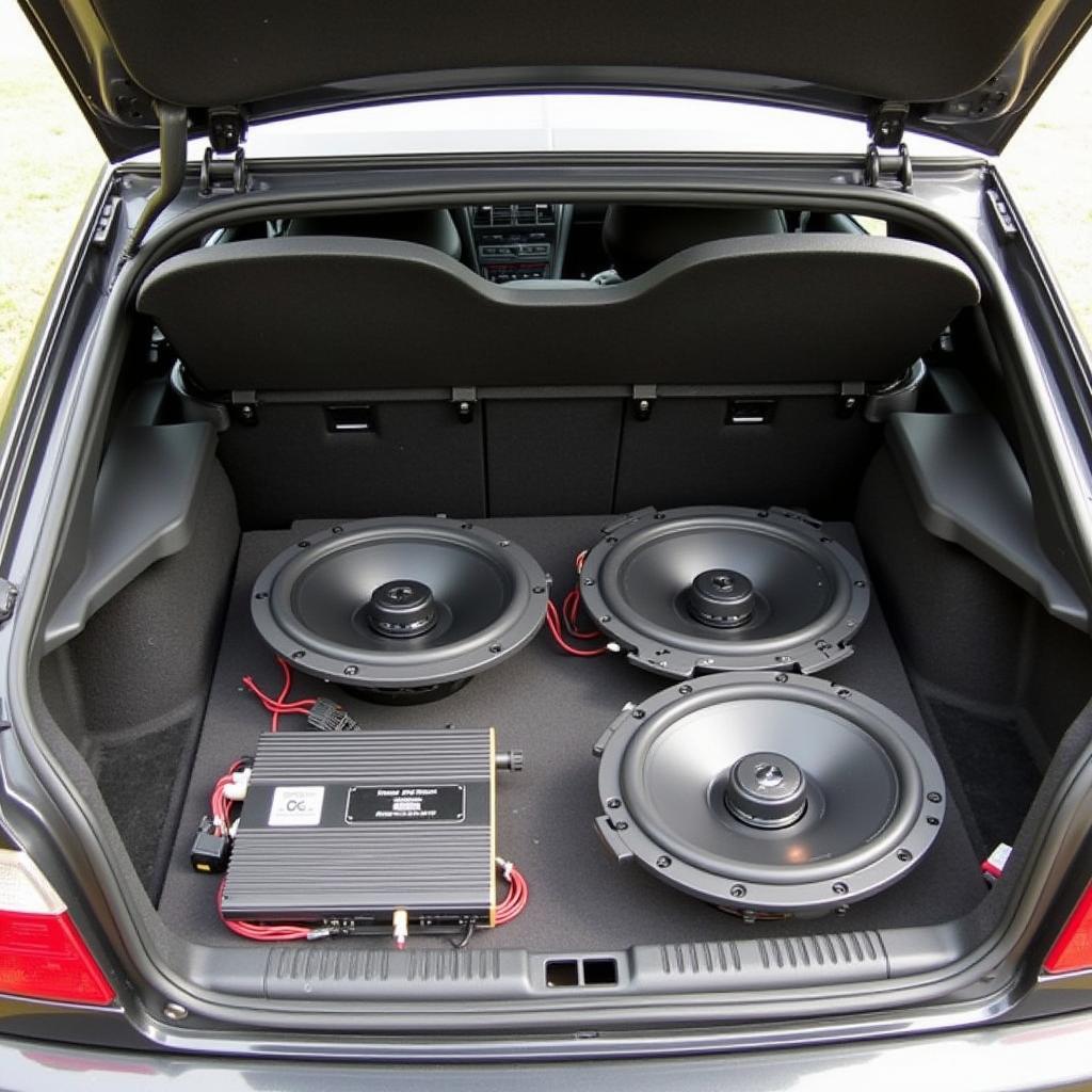 Upgraded speakers and amplifier installed in a BMW E46