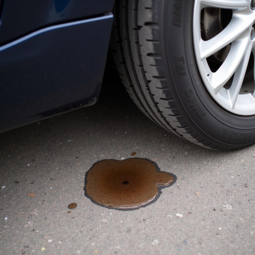 Leaking brake fluid near a wheel