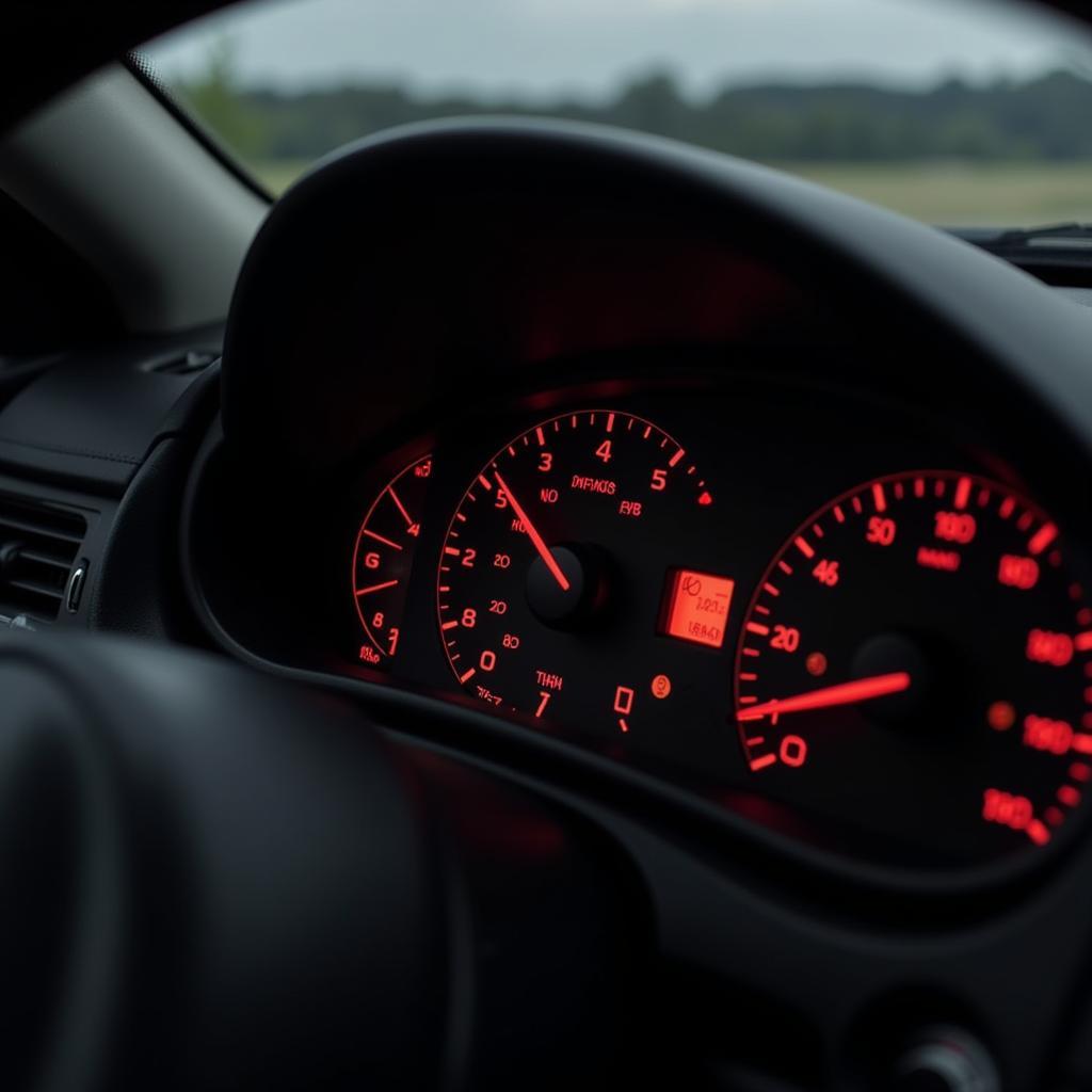 Brake Warning Light Illuminated on Car Dashboard