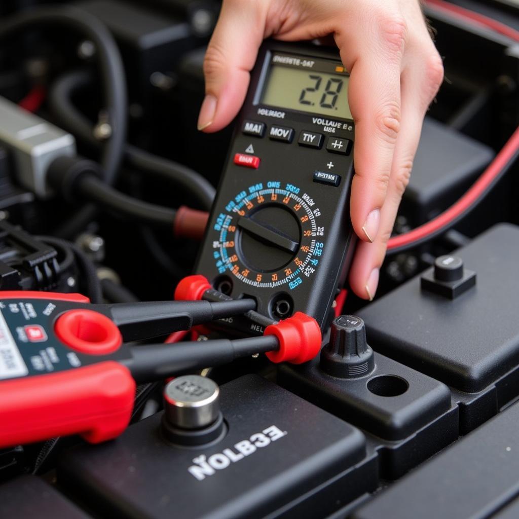 Checking Car Battery Voltage with Multimeter