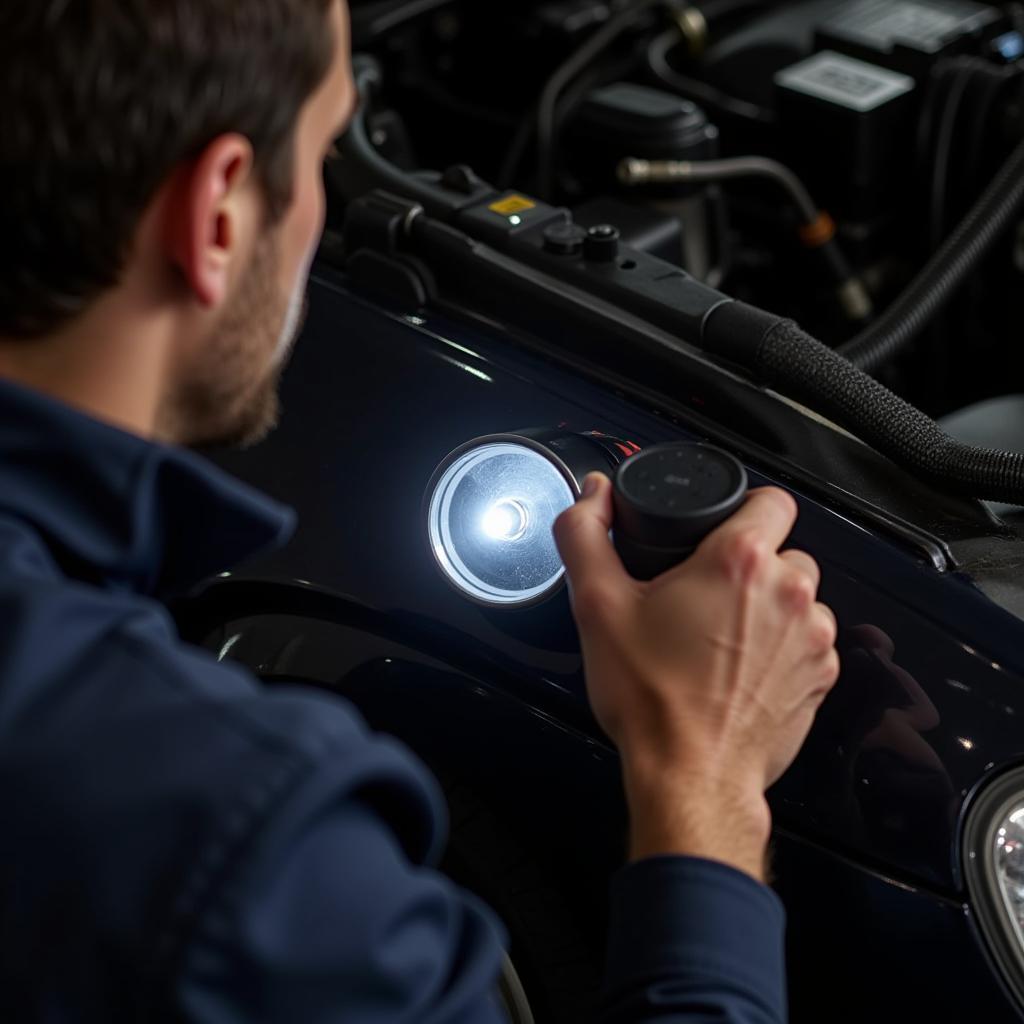 Mechanic Checking Brake Fluid Reservoir