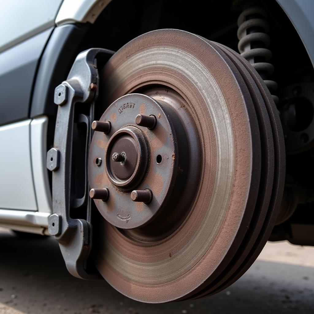 Close-up of Worn Brake Pads on Sprinter Van