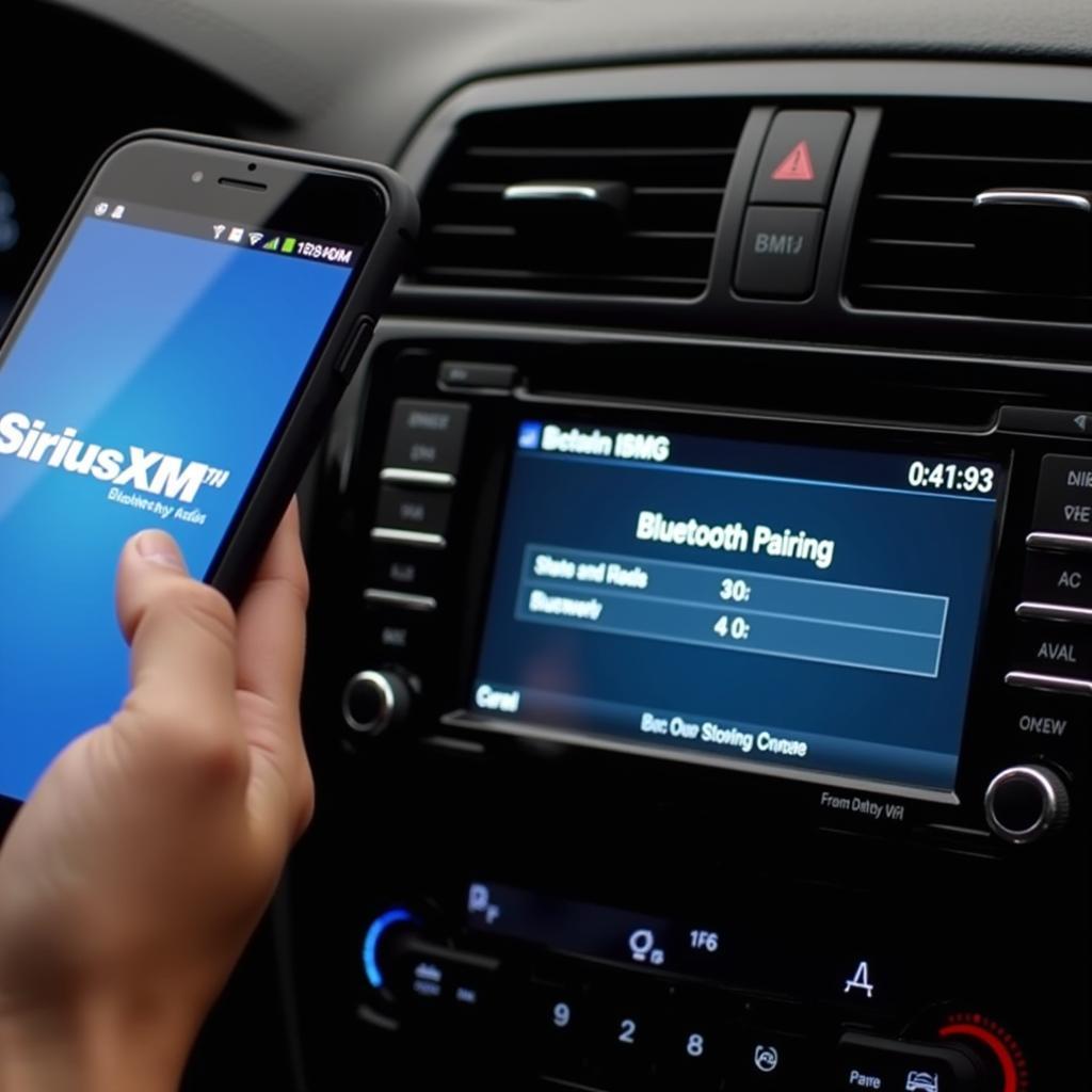 Connecting a smartphone to a SiriusXM car radio via Bluetooth.