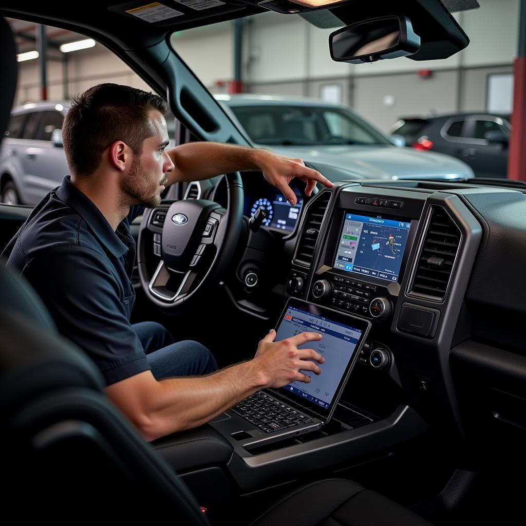 Ford Technician Performing Diagnostic Check on a 2018 Raptor