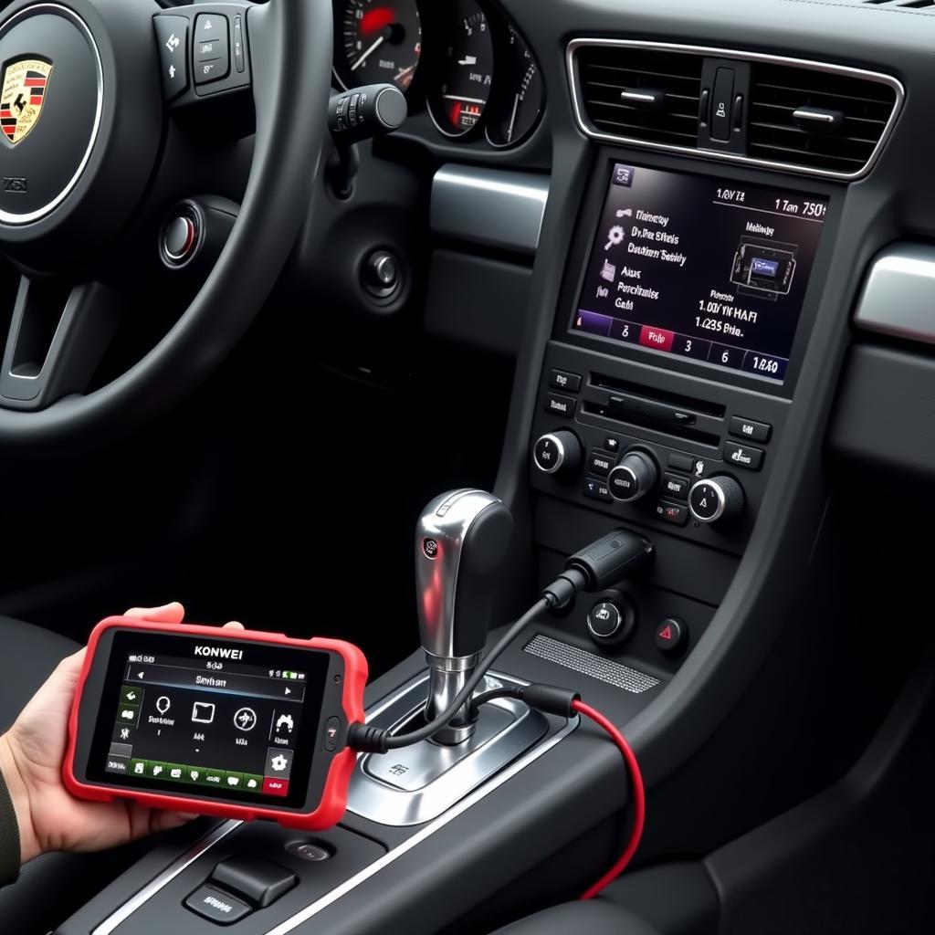 Konnwei Scan Tool Connected to Porsche 911 OBD2 Port