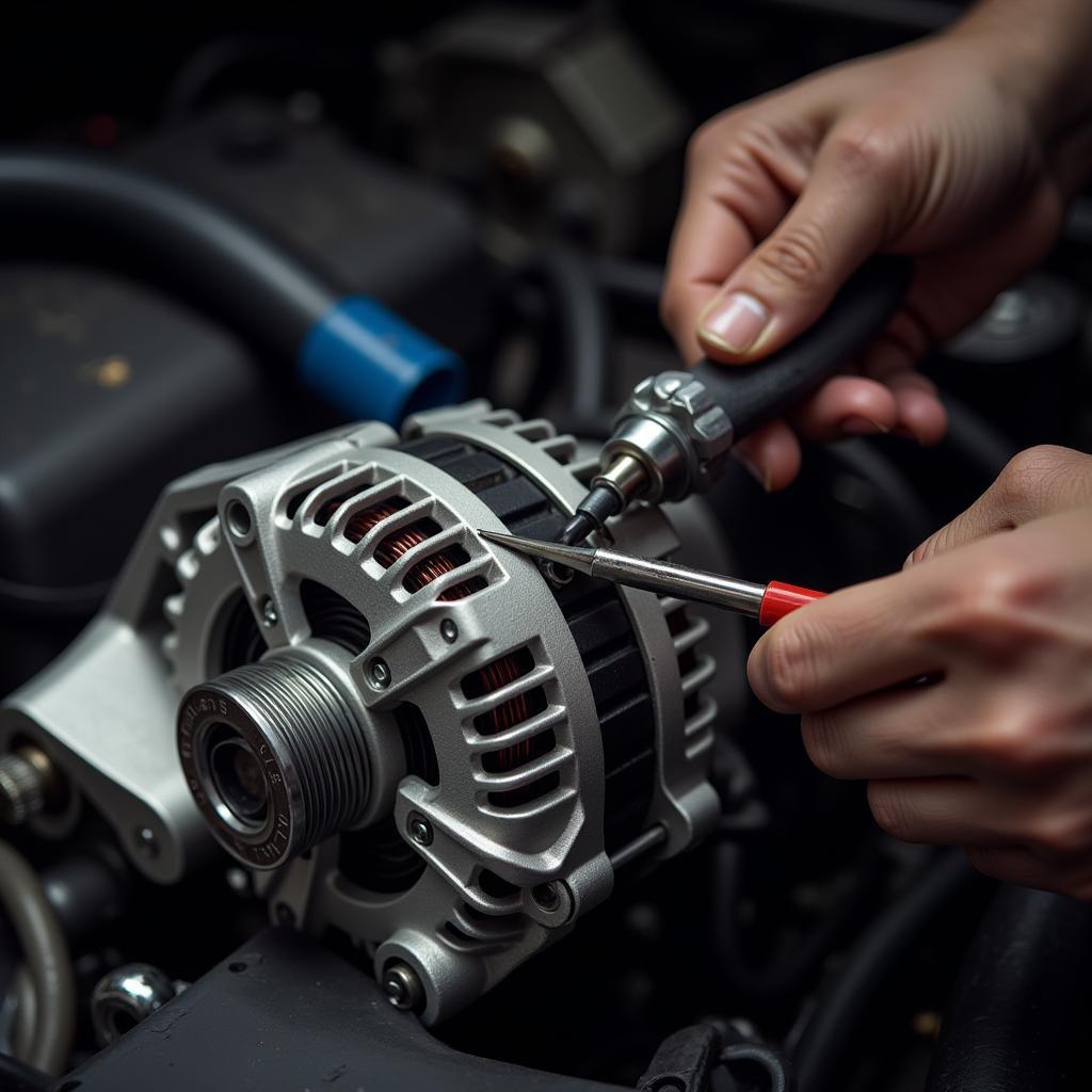 Mechanic Checking Car Alternator