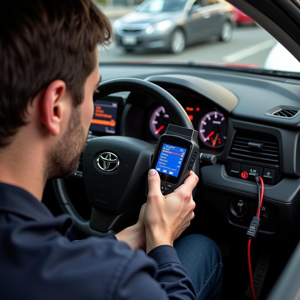 Mechanic Diagnosing a Car's Anti-theft System Using Diagnostic Tools