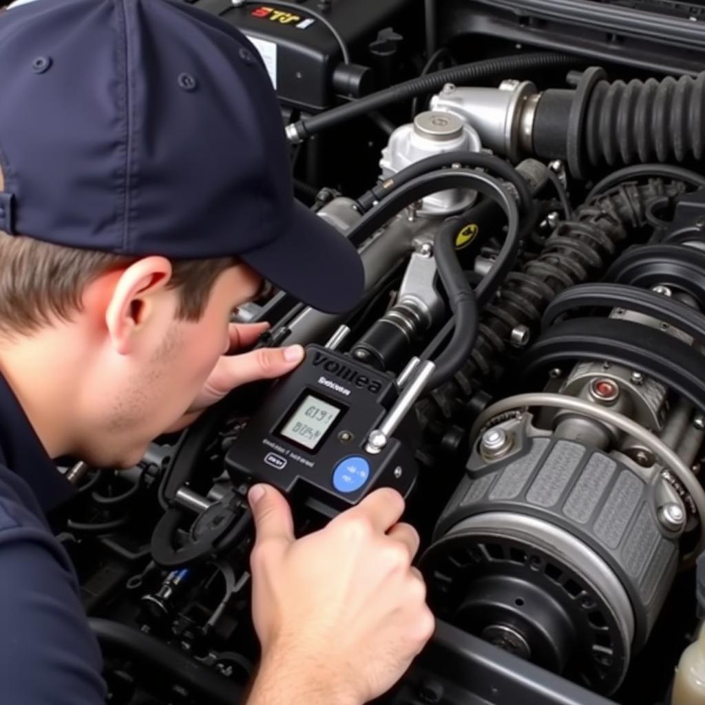 Mechanic Inspecting the Timing Belt on a Mk5 Jetta Engine