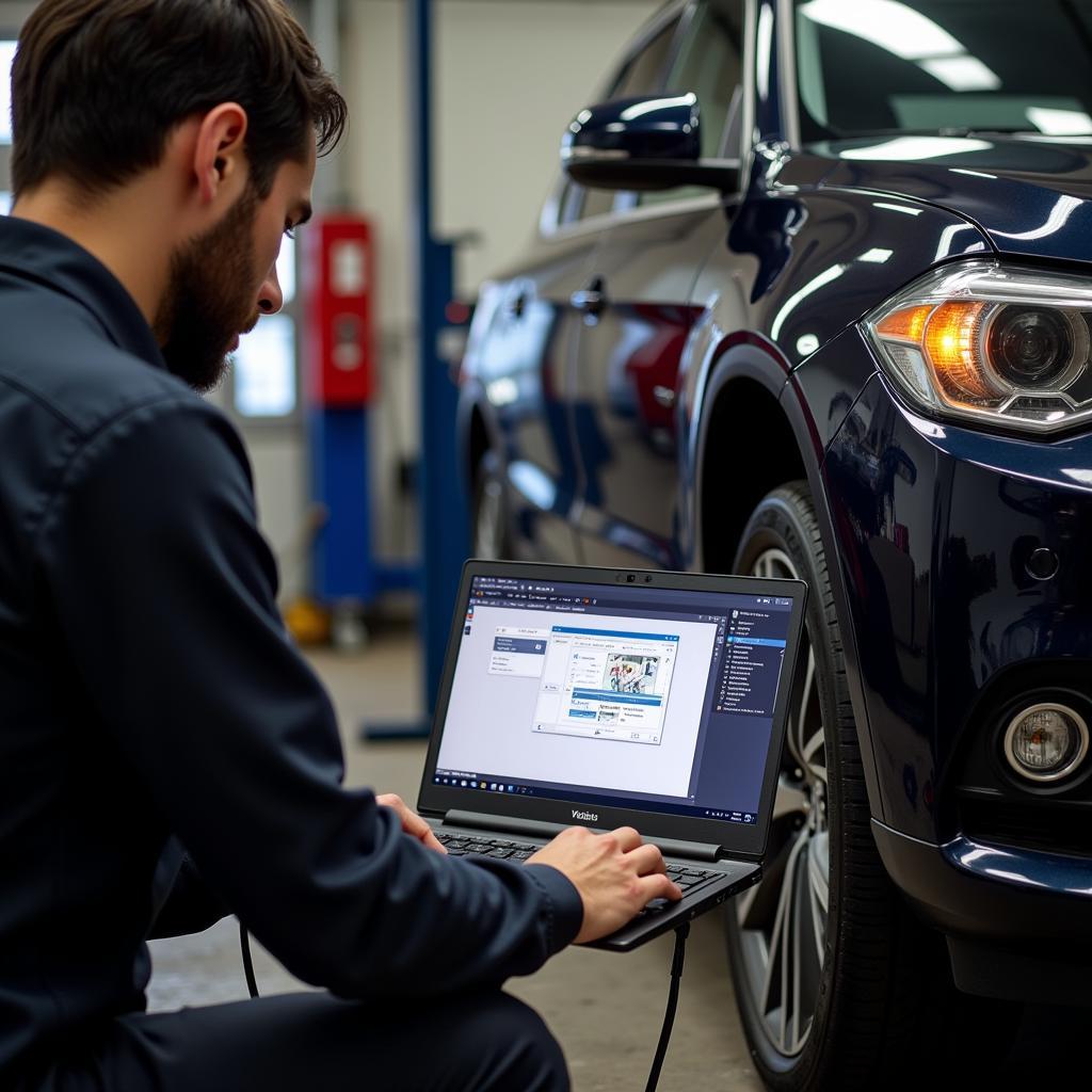 Mechanic using VCDS diagnostic software