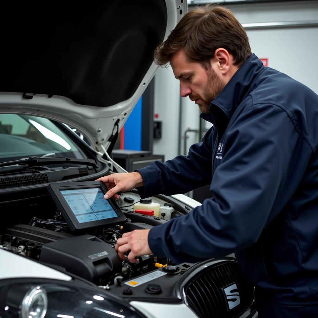 Mechanic Diagnosing Seat Leon 2006 Engine