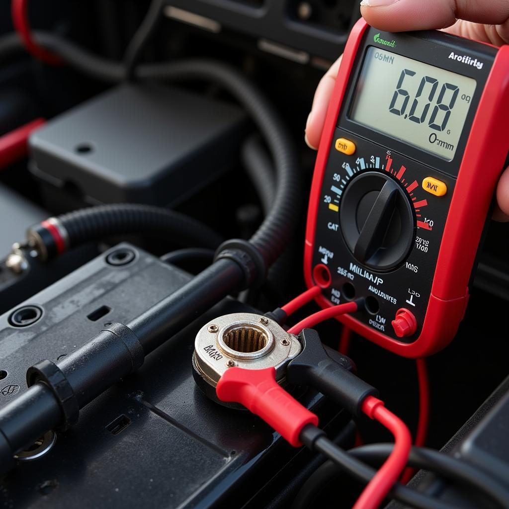 Connecting a multimeter to a car battery for a parasitic draw test