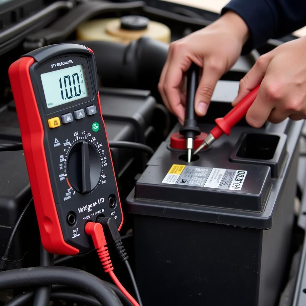 Multimeter Testing Car Battery Voltage