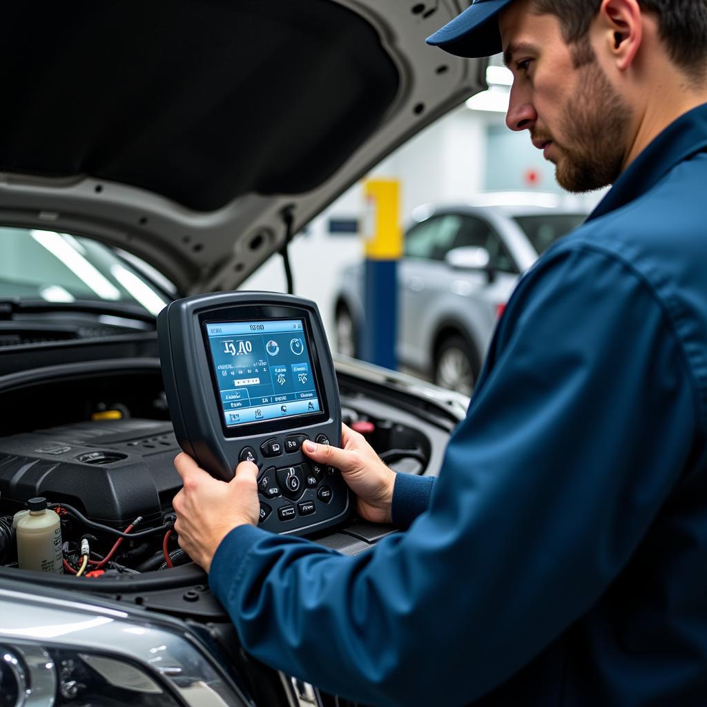 Professional Automotive Technician Using Diagnostic Tools