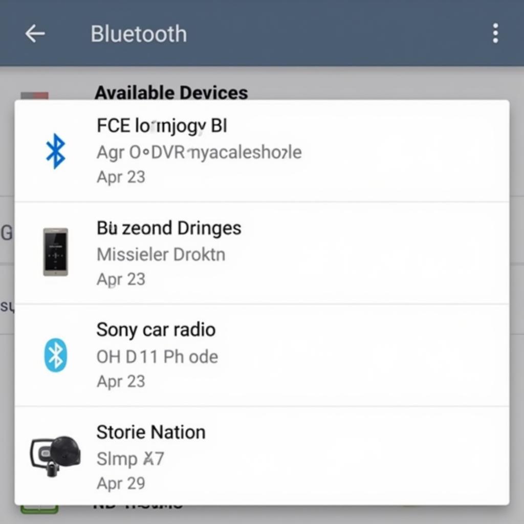 Smartphone Bluetooth Settings Screen