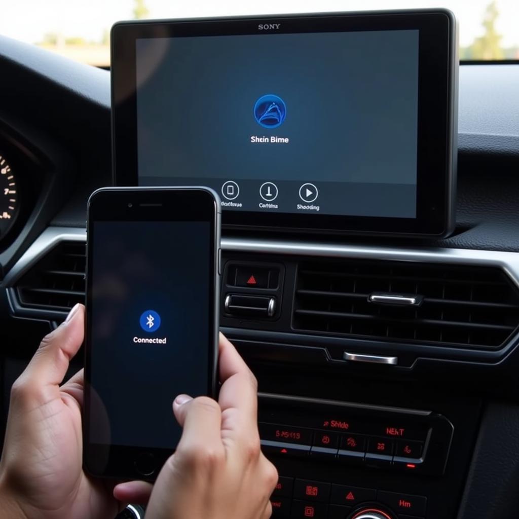 A smartphone successfully connected to a Sony car radio via Bluetooth