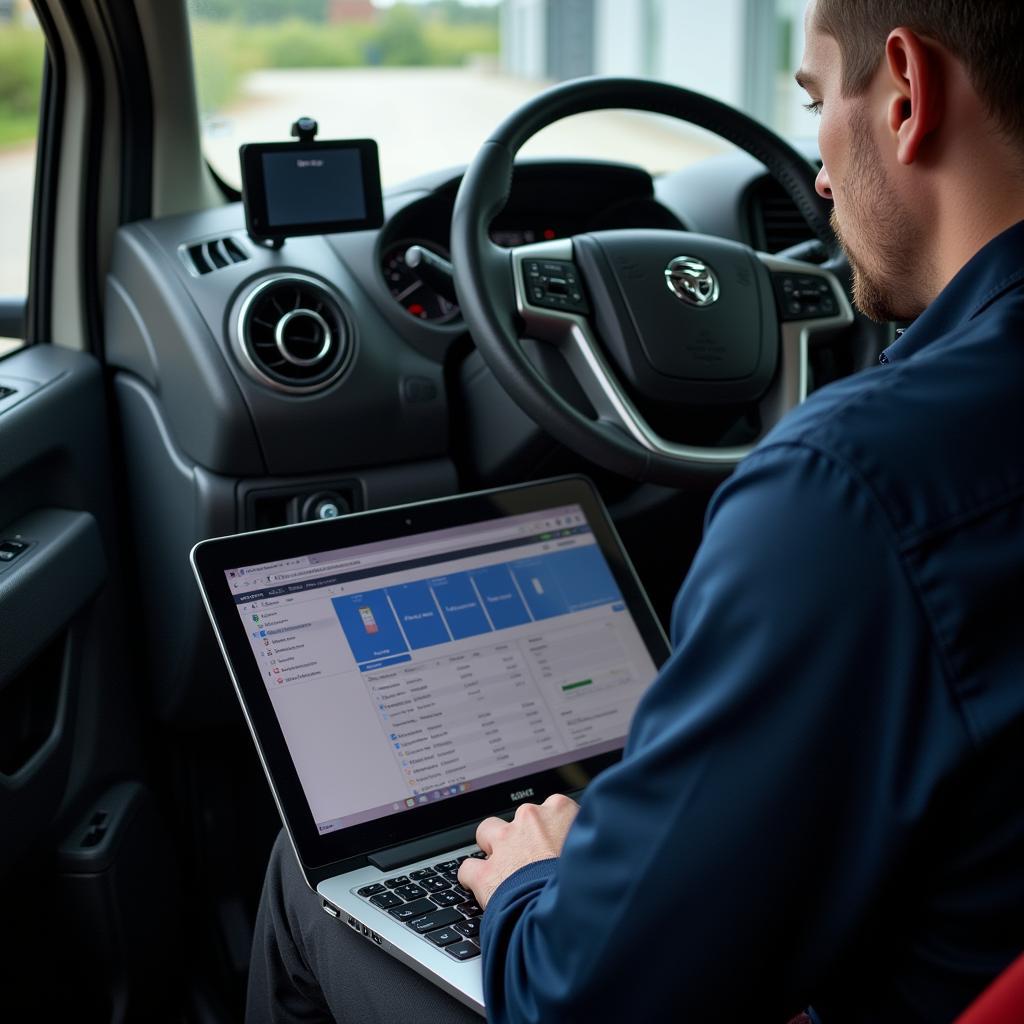 Technician Performing Remote Diagnostics on Vauxhall Vivaro