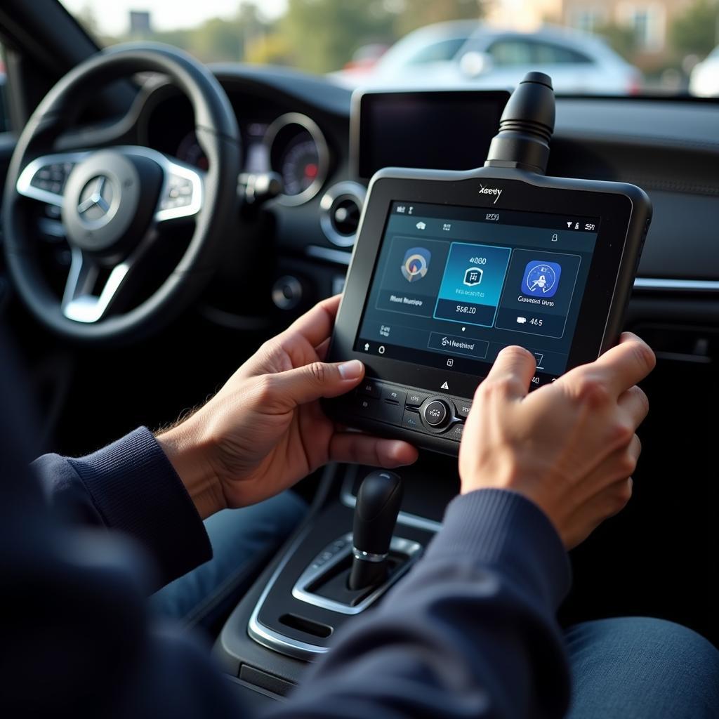 Technician Performing Xentry SCN Coding on a Mercedes