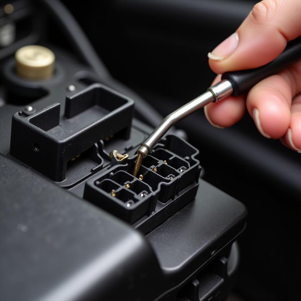 Technician Using Terminal Release Tool on Mercedes ECU