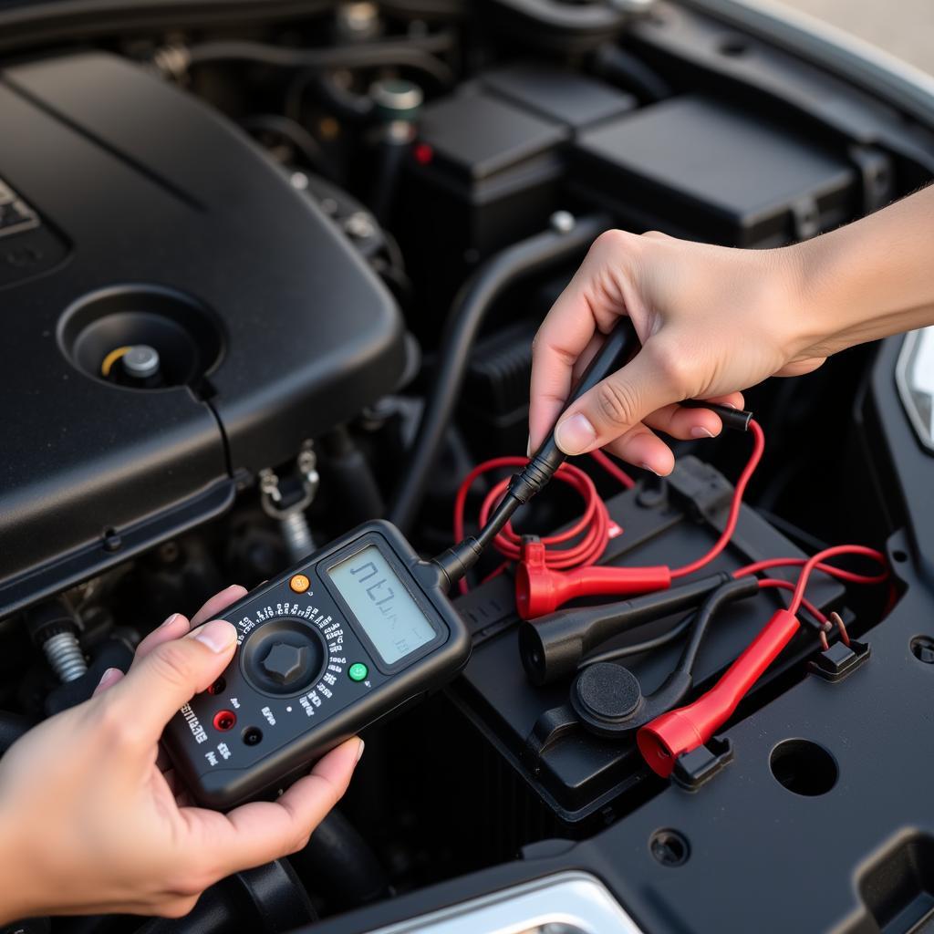 Testing Car Battery Voltage with Multimeter