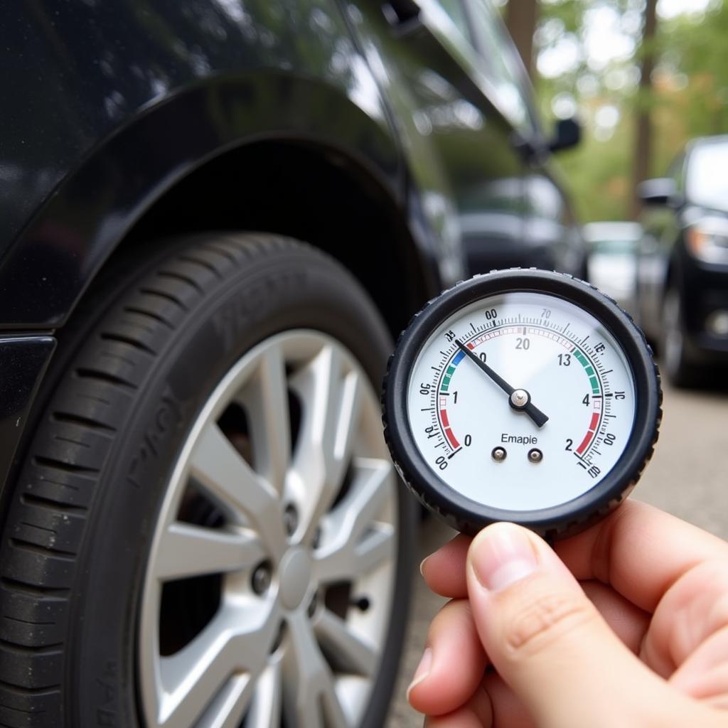 Checking Tire Pressure with a Gauge