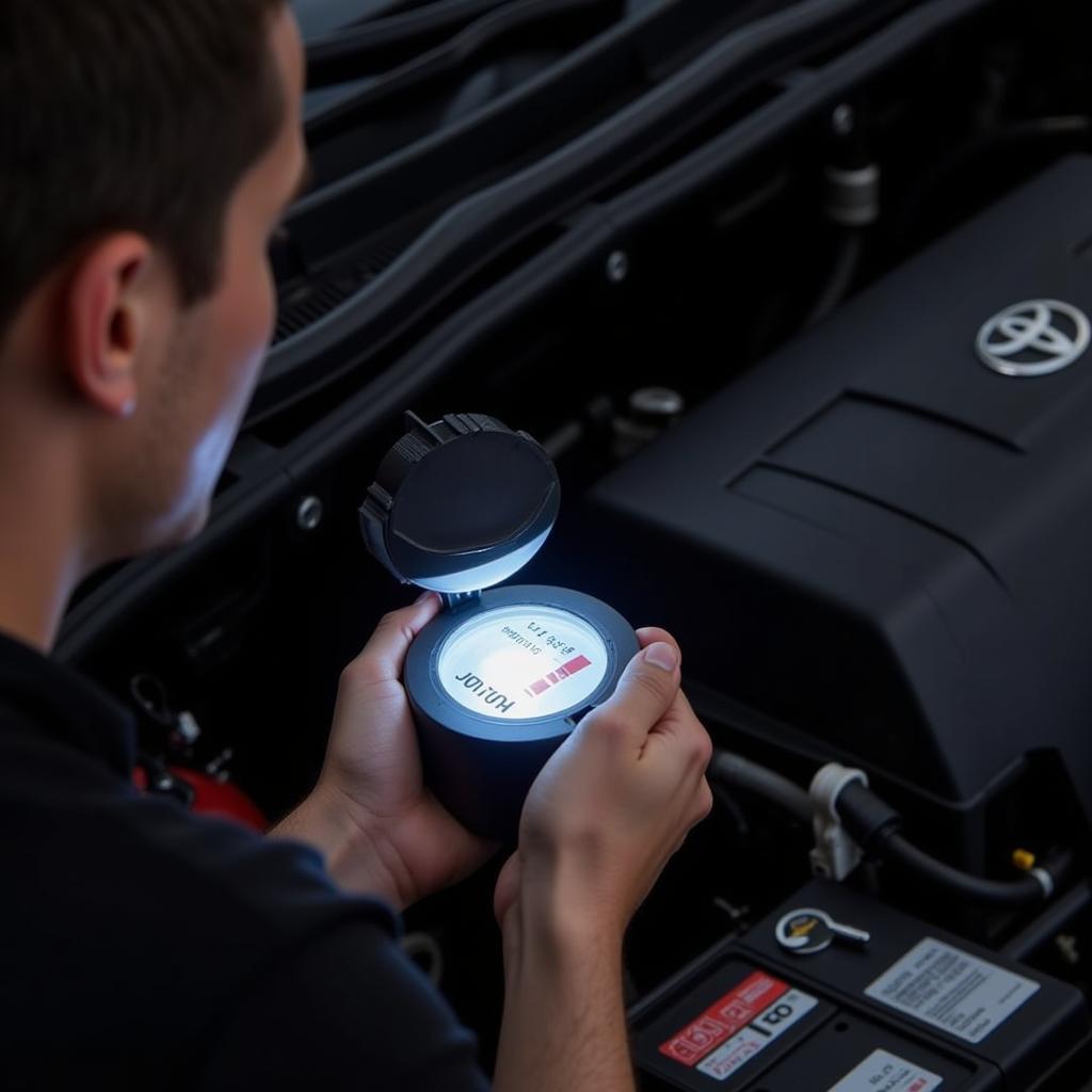 Checking brake fluid level in a Toyota vehicle