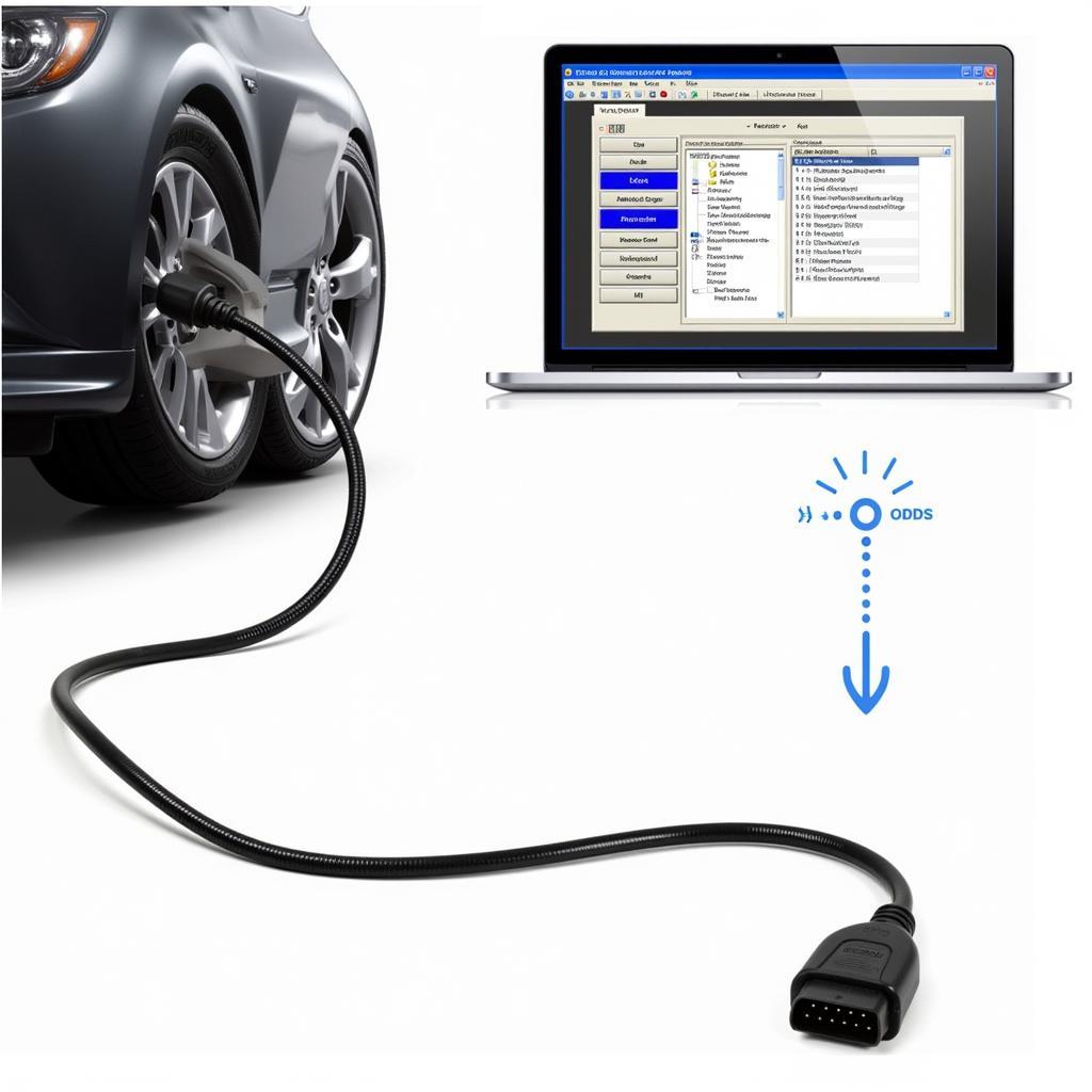 VCDS Cable Connected to Car's OBD2 Port