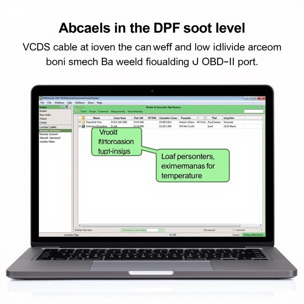 VCDS DPF Soot Level Reading on a Laptop Screen