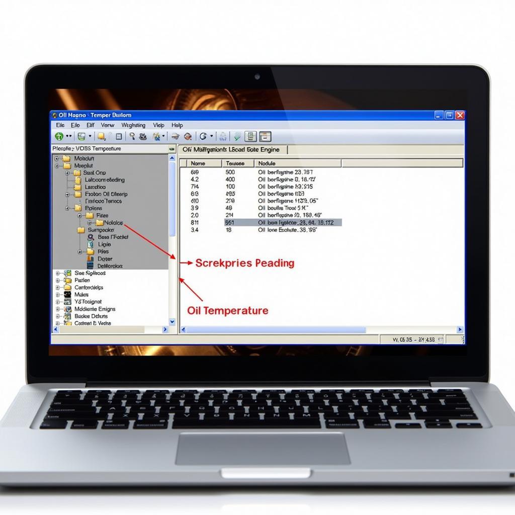 VCDS Oil Temperature Reading on a Laptop Screen