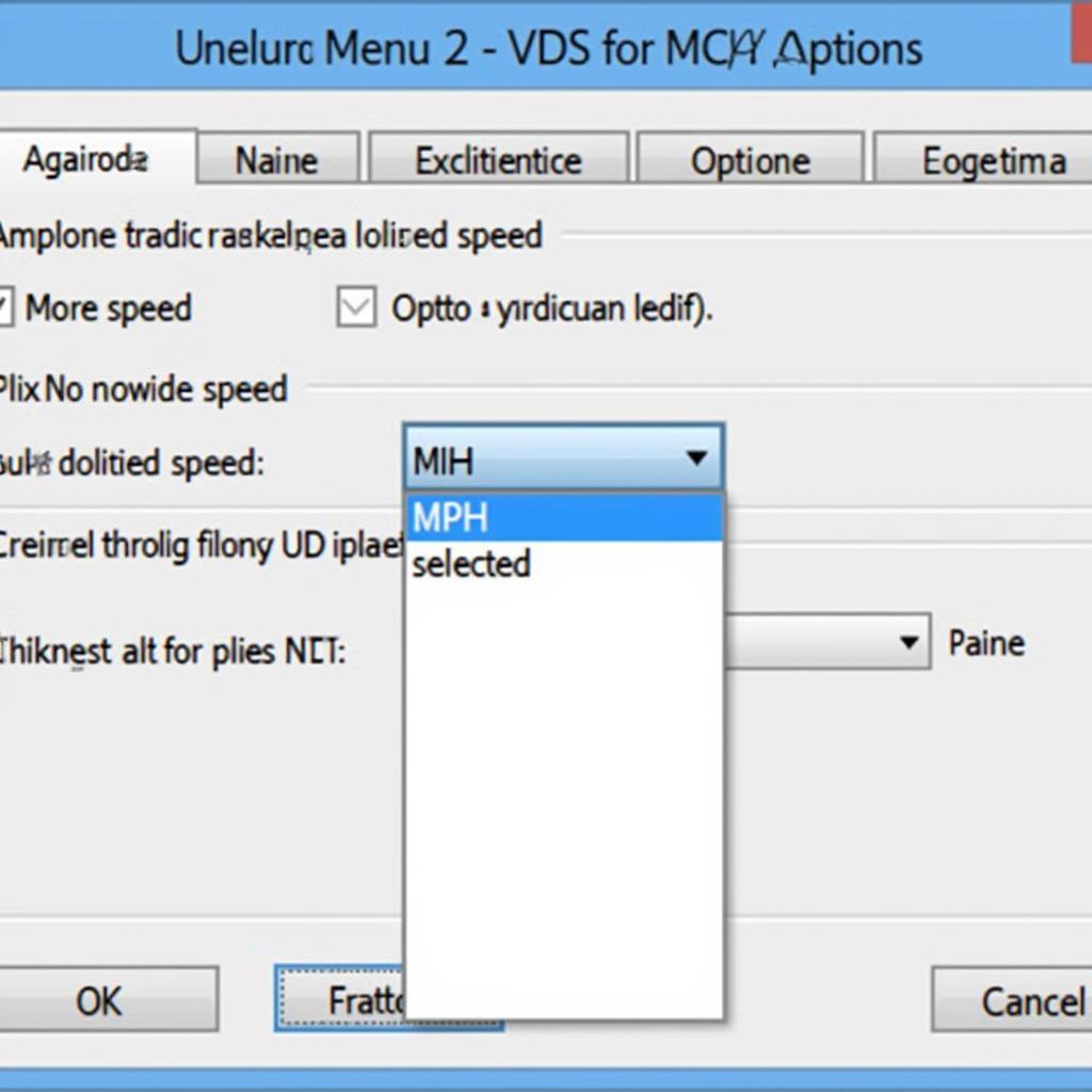 VCDS Options Menu Showing MPH Setting