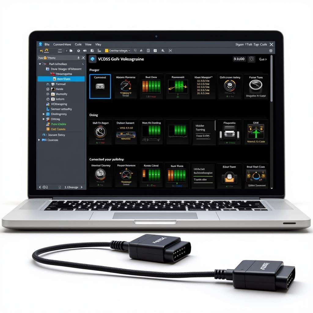 VCDS Software Interface Connected to a Car's OBD-II Port