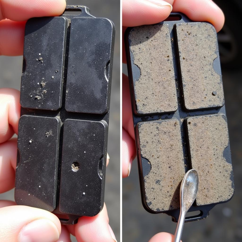 Comparison between new and worn brake pads