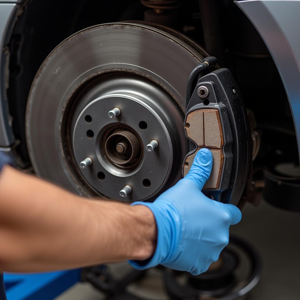 Visual inspection of 2005 Audi A8 brake pads