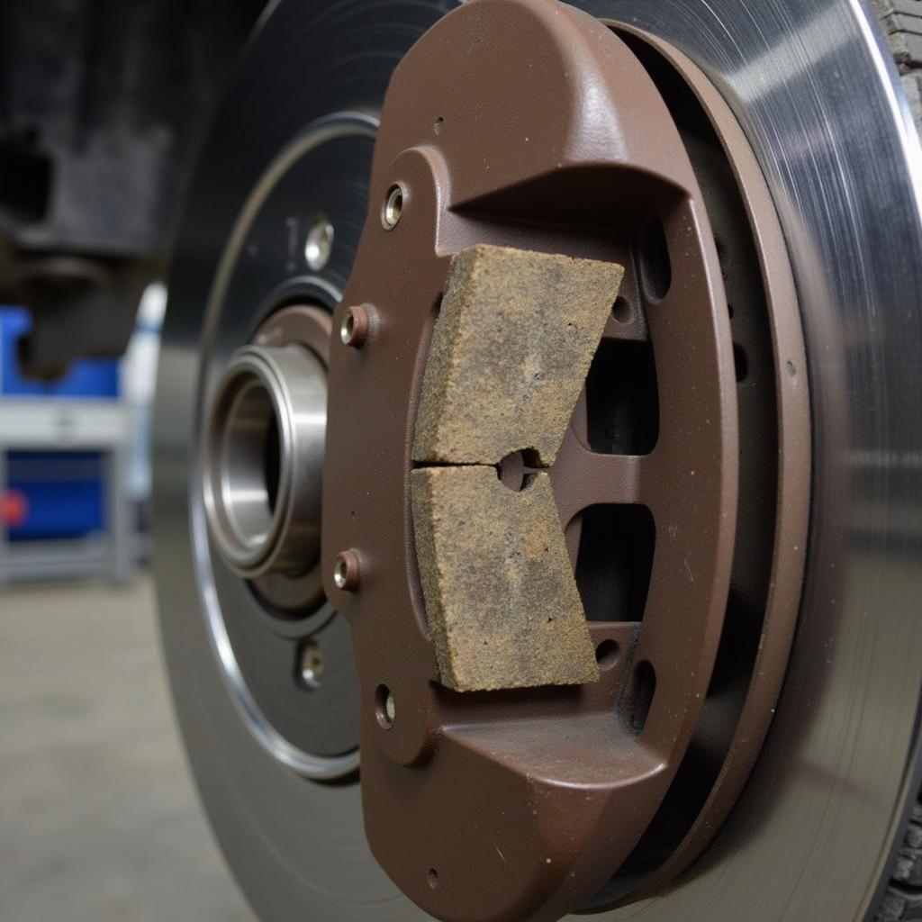 Inspecting brake pads on a 2012 Subaru Outback