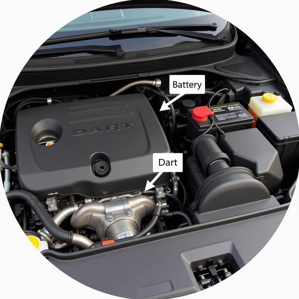 2015 Dodge Dart Battery Location - Showing the location of the battery within the engine compartment.